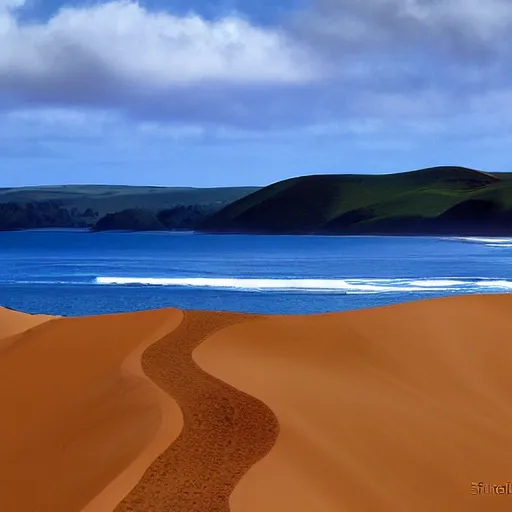 Image similar to sandboarding sandhills and seascape hokianga digital art