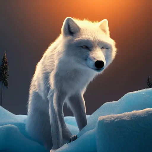 Image similar to A mythical polar fox made of ice crystalst:: hyper realistic, octane render, cinematic, dramatic lighting shadows, detailed illustration, 8k, intricate details