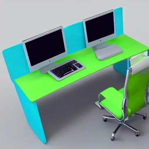 Prompt: 3 d rendering desk setup, colors light green, light blue, light purple, light yellow