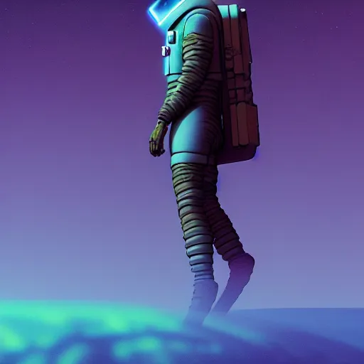 Image similar to digital art of steed situated on top of an human astronaut. from western by hiroyuki okiura and katsuhiro otomo and alejandro hodorovski style with many details by mike winkelmann and vincent di fate in sci - fi style. volumetric natural light photo on dsmc 3 system,