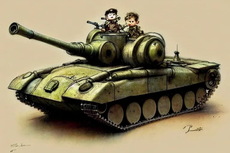 Image similar to (((((1950s boy and his small pet robot toy retro army tank . muted colors.))))) by Jean-Baptiste Monge !!!!!!!!!!!!!!!!!!!!!!!!!!!