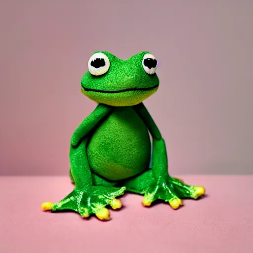 Image similar to cute fluffy plushie frog, cutecore, kawaii, stuffed animal photography,