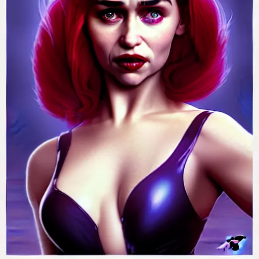 Image similar to emilia clarke as jessica rabbit, character headshot portrait, sharp, digital matte painting, art by luis royo, greg rutkowski, wlop, dramatic lighting, trending on artstation