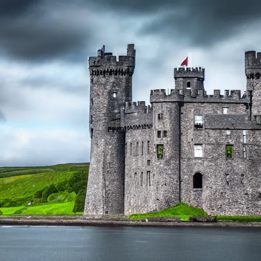 Prompt: A huge castle in Ireland, hyperealistic, photo.