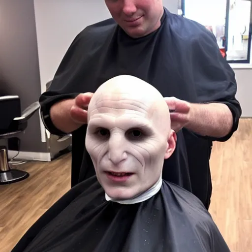 Image similar to Voldemort getting a haircut