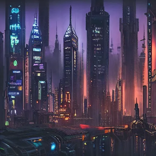 Image similar to victorian cyberpunk cityscape