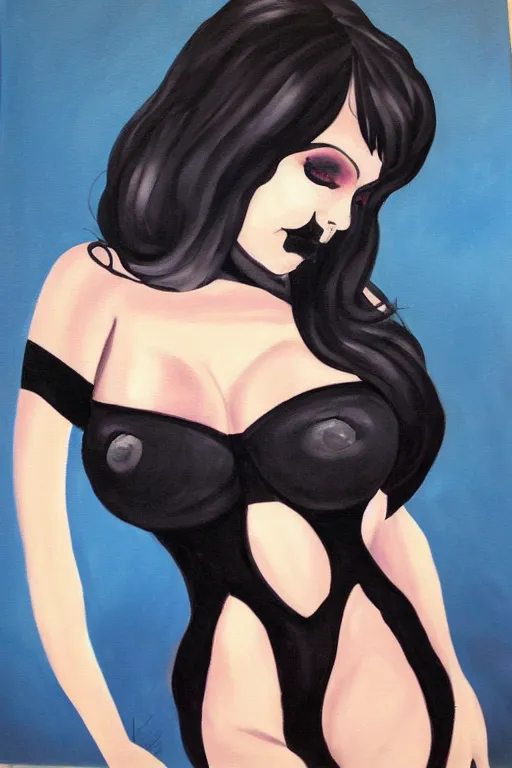 Image similar to painting portrait of a cute curvy goth girl