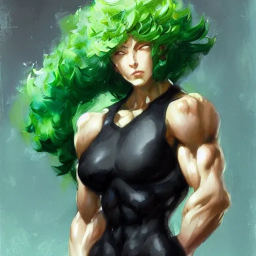 Prompt: muscular Tatsumaki by Daniel Gerhartz, trending on ArtStation