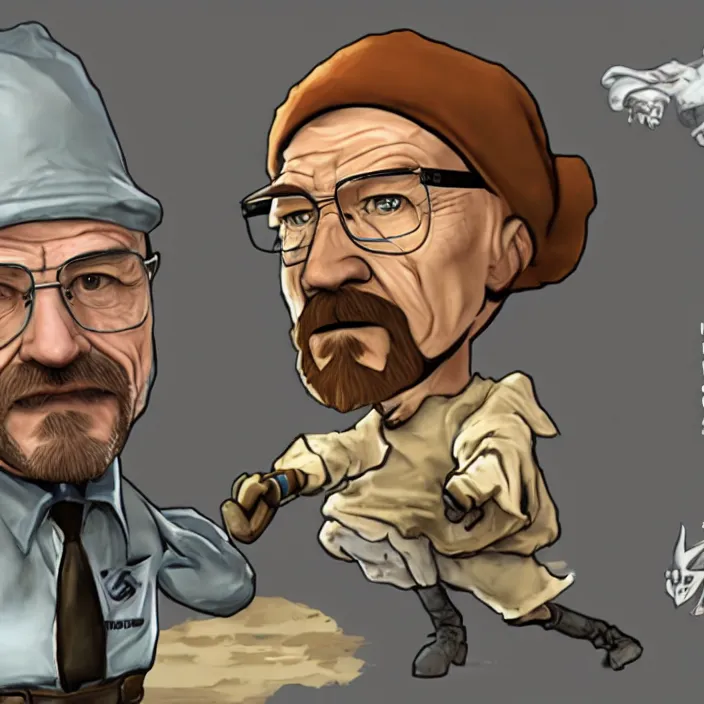 Image similar to walter white as a character in the game league of legends, with a background based on the game league of legends, detailed face