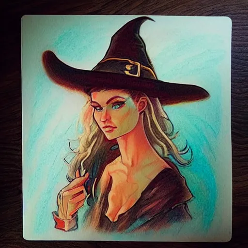 Prompt: beautiful cowboy witch, wild west, concept art, colored pencil drawing, trending on artstation