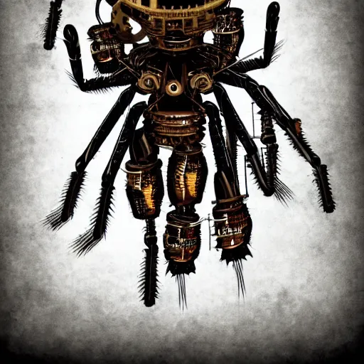 Image similar to a steampunk robotic spider, dark background, super - detailed,