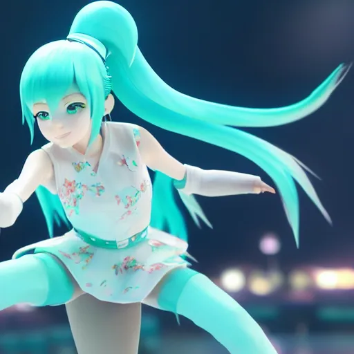 Image similar to Miku dancing, octane render, 8K, depth of field