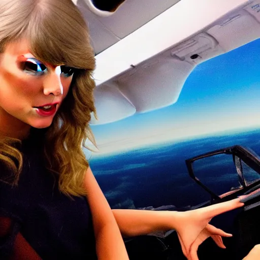 Prompt: Taylor swift piloting a big plane through a beautiful sky