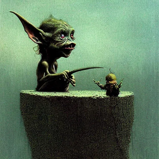 Image similar to A cute goblin girl by Beksinski