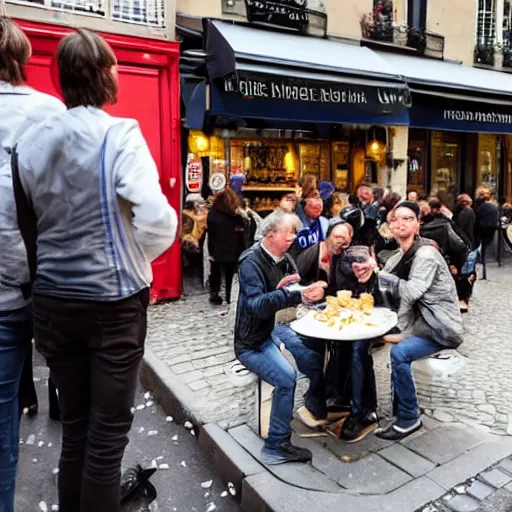 Image similar to dutch chefs impressing the French people with superior pancakes in a street in Paris