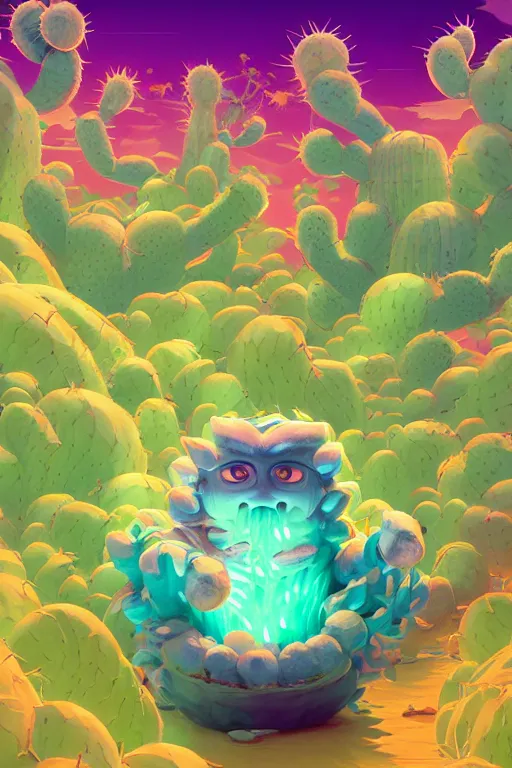 Image similar to roots cactus sushi cristal smurf ghost creature animal sushi cristal very big eye roots cactus elemental flush of force nature micro world fluo fishscale, behance hd by jesper ejsing, by rhads, makoto shinkai and lois van baarle, ilya kuvshinov, rossdraws radiating a glowing aura global illumination ray tracing hdr