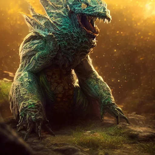 Image similar to full body pose, hyperrealistic photograph of a cute fantasy monster, dim volumetric lighting, 8 k, octane beautifully detailed render, extremely hyper detailed, intricate, epic composition, cinematic lighting, masterpiece, trending on artstation, very very detailed, stunning, hdr, smooth, sharp focus, high resolution, award, winning photo, dslr, 5 0 mm