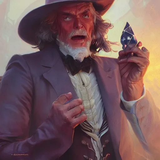 Image similar to uncle sam, d & d, fantasy, intricate, cinematic lighting, highly detailed, digital painting, artstation, concept art, smooth, sharp focus, illustration, art by artgerm and greg rutkowski and alphonse mucha