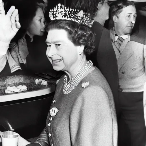 Prompt: queen elizabeth at mcdonalds