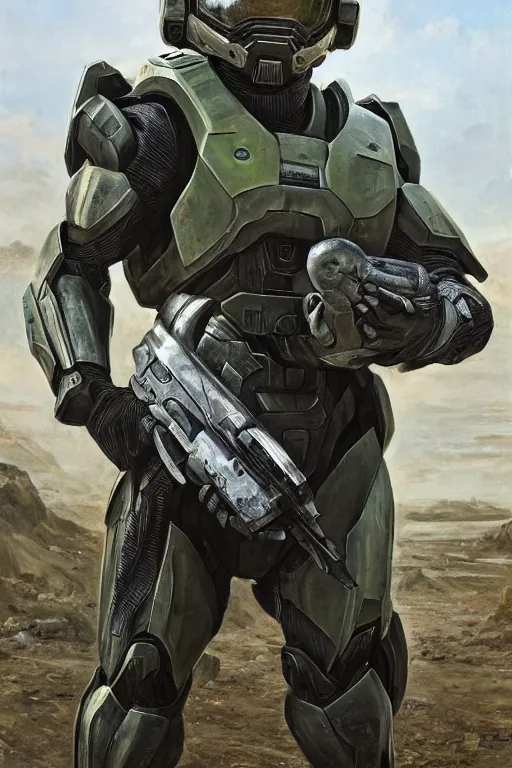 Image similar to rattata playing as master chief, oil on canvas, intricate, portrait, 8 k highly professionally detailed, hdr, cgsociety