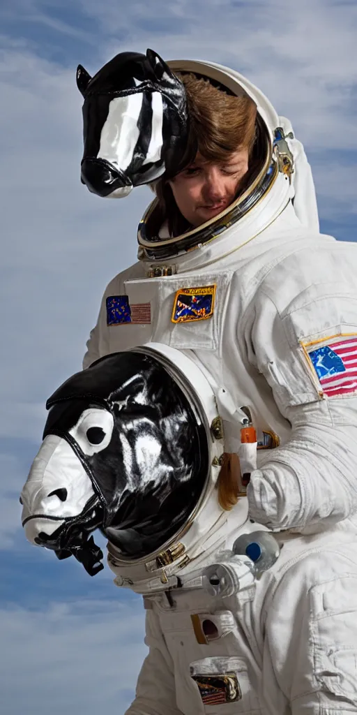 Image similar to astronaut wearing horse head mask