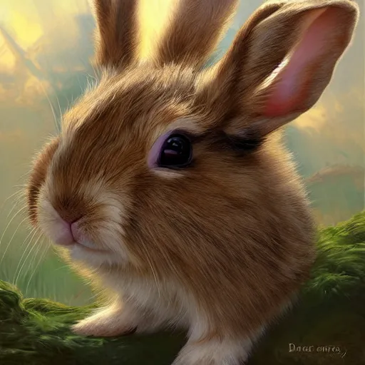 Image similar to Brown dwarf bunny rabbit with white colored nose and white stripe on forehead as a fantasy D&D character, portrait art by Donato Giancola and James Gurney, digital art, trending on artstation