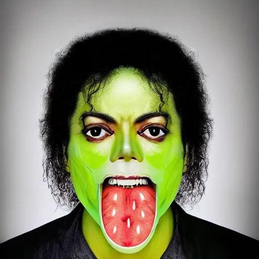 Image similar to michael jackson but his face is made out of fruit. food magazine photo, 8 k