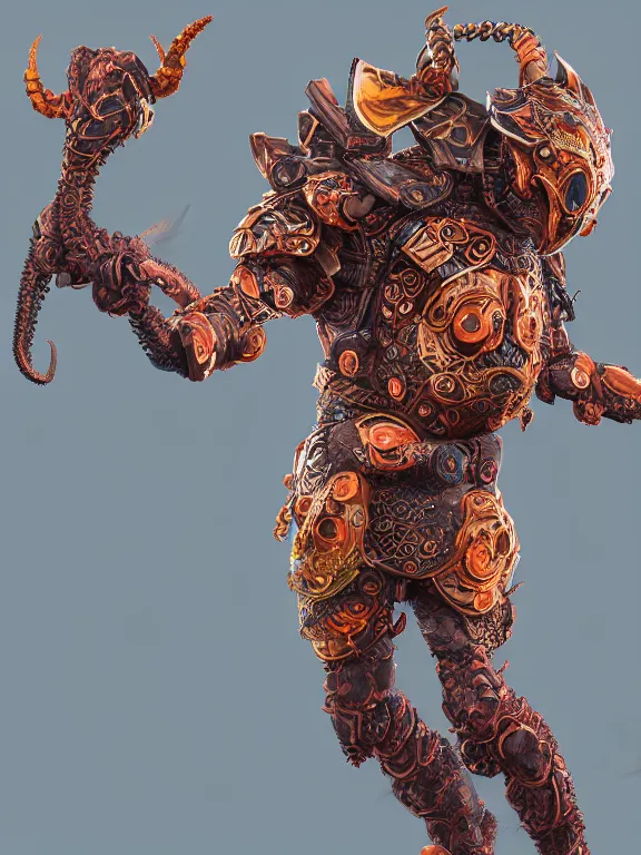Image similar to full body frontview portrait of warrior wearing octopus armour, character, designed in blender, 4 k hd, octane render, intricate and highly detailed, coloured with lots of colour, cinematic, posing, cinematic, trending on artstation