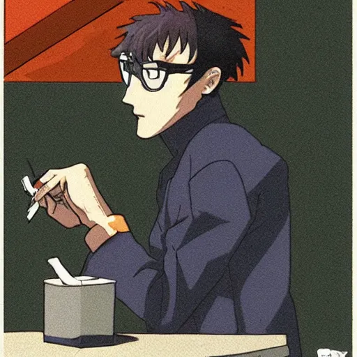 Prompt: gendo ikari smoking a joint