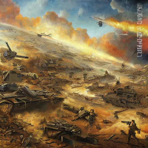 Prompt: world war in the year of 2 0 7 0, oil painting, highly detailed