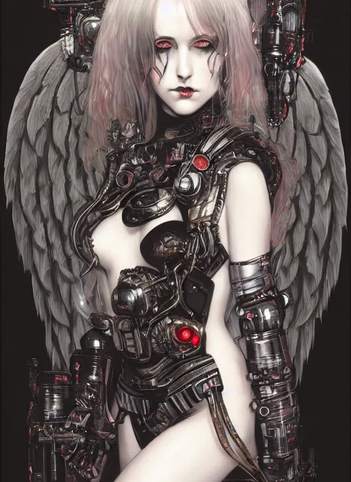 Image similar to portrait of cute beautiful young goth angel cyborg maiden, cyberpunk, Warhammer 40000, gothic, highly detailed, artstation, illustration, art by Gustav Klimt and Range Murata