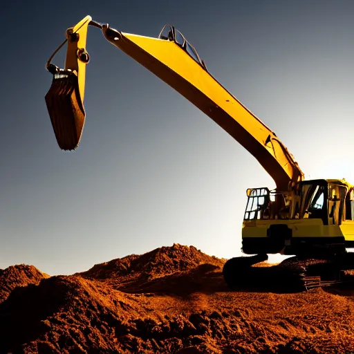 Prompt: a pulitzer prize winning photograph of a gleaming excavator. specular lighting