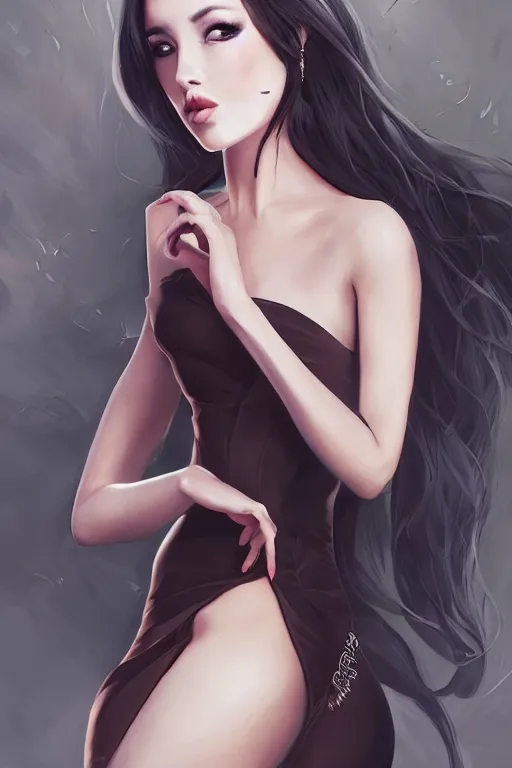 Image similar to Seductive and alluring bodycon dress portrait, by artgerm, WLOP and Ross Tran