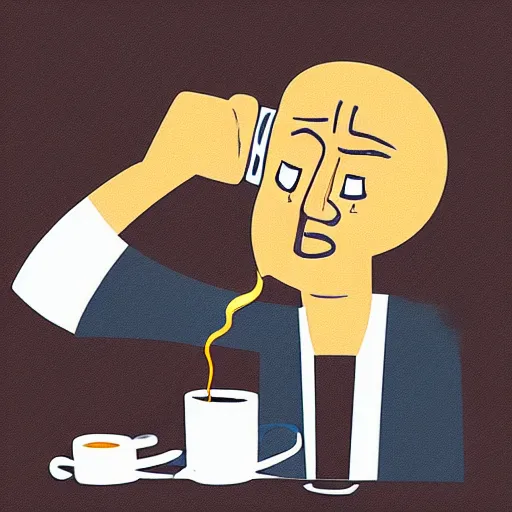 Prompt: man pouring cup of coffee into brain, by manu stegui