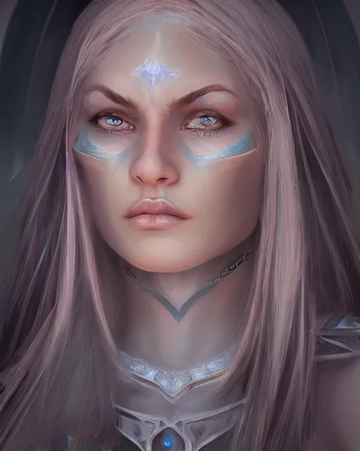 Image similar to beautiful female elf with shimmering hair, symmetrical face and eyes, by Jana Schirmer, cgsocietym Elden Ring