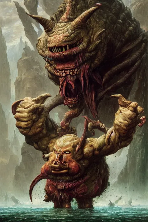 Prompt: a dungeons and dragons ogre, realistic oil painting by thomas cole and wayne barlowe