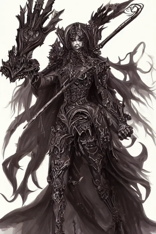 Image similar to concept art of beautiful necromancer lady in warrior pose, gothic, hyper detailed
