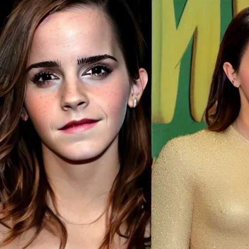 Image similar to emma watson mixed with kim kardashian, single full - figure profile