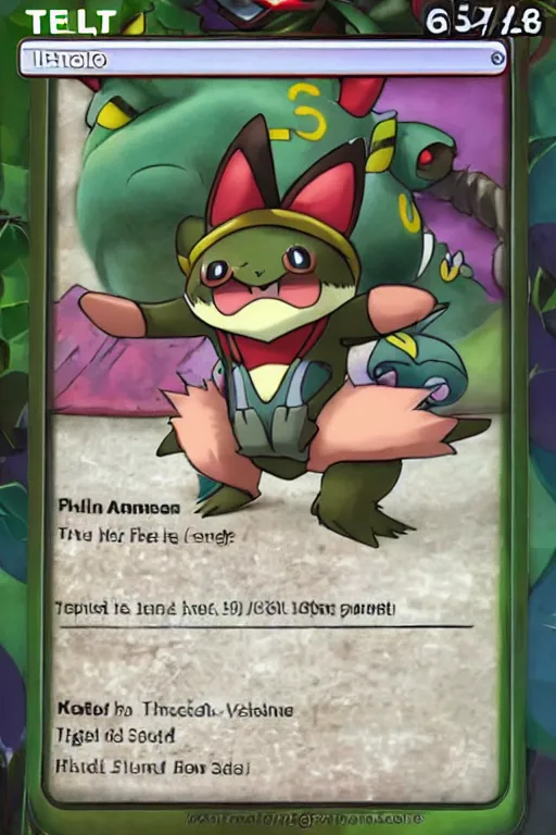 Image similar to a pokemon trading card of teemo, highly detailed pokemon trading card screenshot