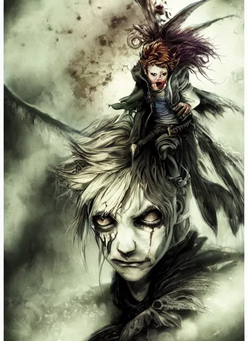 Image similar to portrait, undead peter pan with evil tinkerbell, watercolor, dramatic lighting, cinematic, establishing shot, extremly high detail, foto realistic, cinematic lighting, pen and ink, intricate line drawings, by Yoshitaka Amano, Ruan Jia, Kentaro Miura, Artgerm, post processed, concept art, artstation, matte painting, style by eddie mendoza, raphael lacoste, alex ross