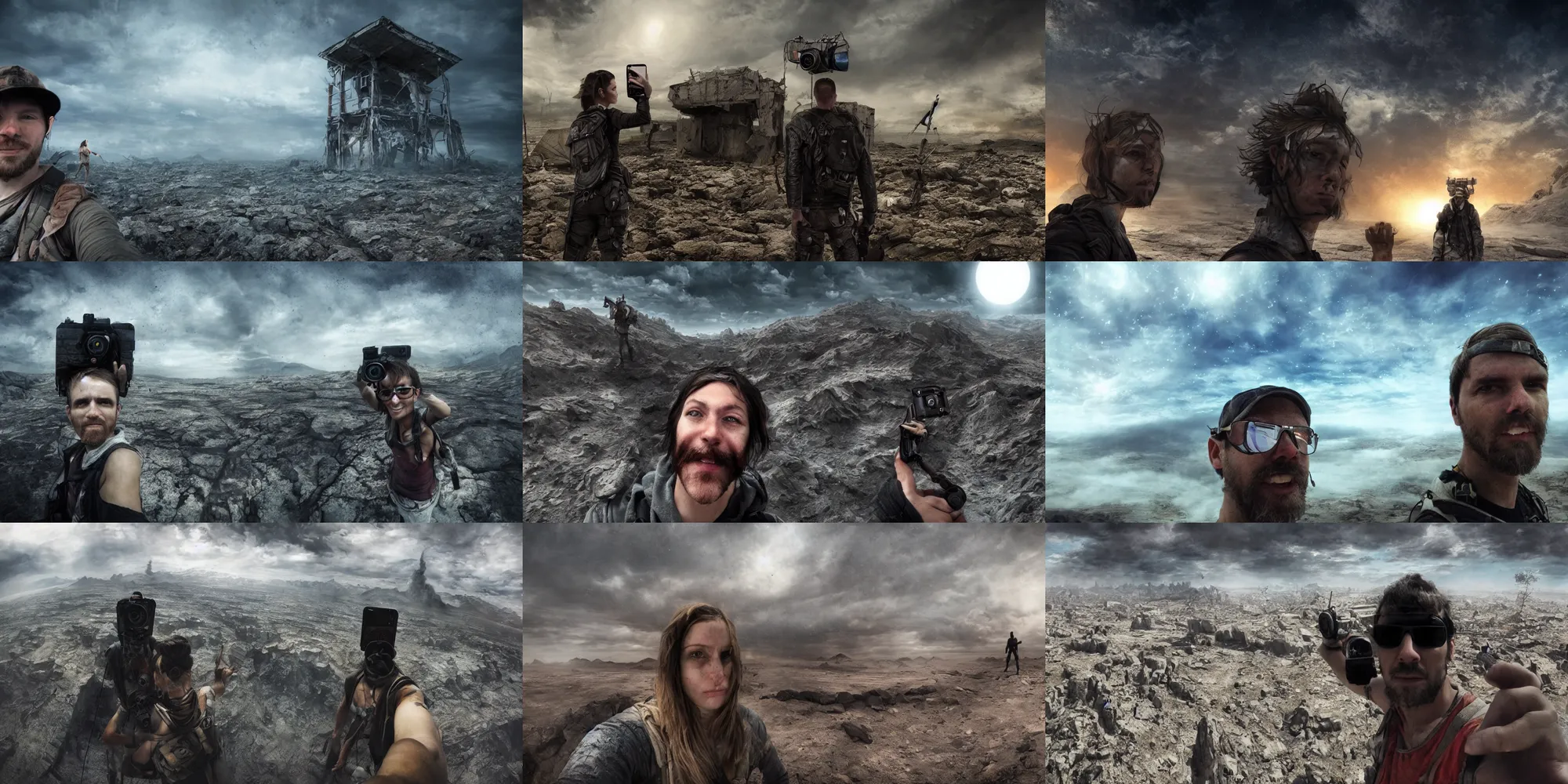 Prompt: Selfie taken at the end of the world, apocalyptic setting, photorealistic, 4k