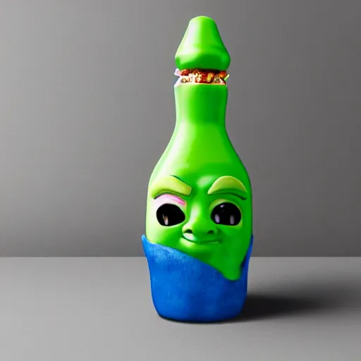 Prompt: a children's bottle inspired and themed in shrek's design, a bottle n the shape of shrek, high quality product, product design, sherek head design as a bottle,