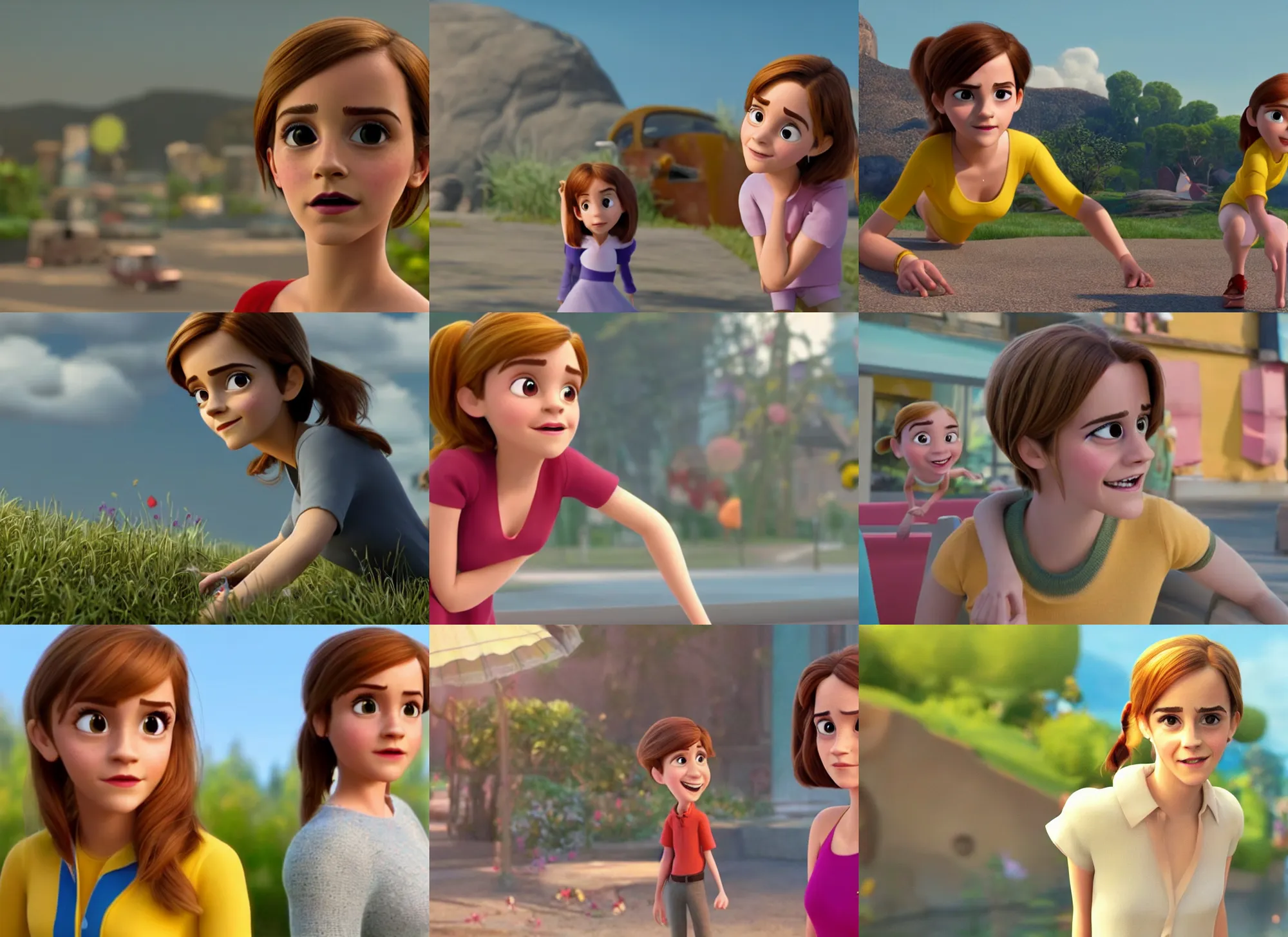 Prompt: emma watson in a pixar animated movie, pixar style, movie still frame, vibrant