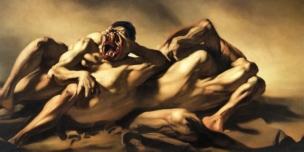 Image similar to painting of nightmares by theodore gericault, realistic oil painting, 4 k, studio lightning, award winning