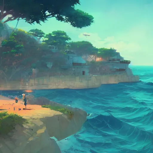 Prompt: Landscape of Pirates island and a pirate boat by Makoto Shinkai and James gilleard