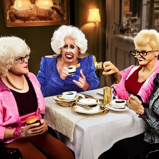 Image similar to john cena having tea with the golden girls, realistic photography, face detailed, high detailed