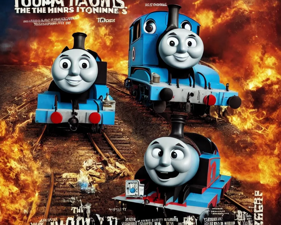 Image similar to a horror movie poster featuring Thomas The Tank Engine