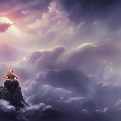 Image similar to concept art trending on art station detailed matte painting of an mystical being meditation in the sky, dramatic, 8k, digital art