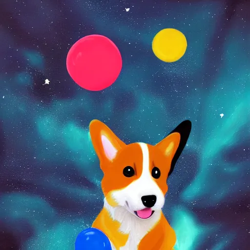 Prompt: detailed digital painting of a corgi puppy floating in space, beautiful, colorful, intense, cinematic