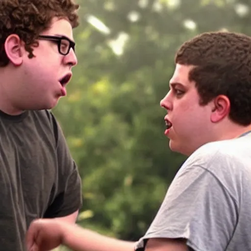 Prompt: passionate kiss. jonah hill. mclovin. superbad (2007). big love. 🥰🥰🥰